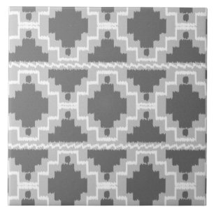 Ikat Aztec Pattern - Dark and light Grey / Grey Ceramic Tile