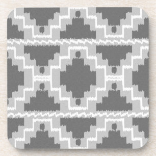 Ikat Aztec Pattern - Dark and light Grey / Grey Coaster