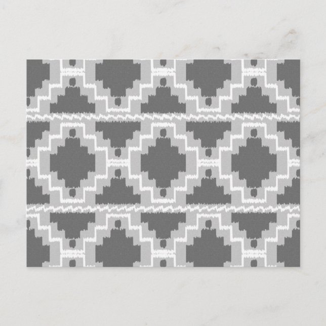 Ikat Aztec Pattern - Dark and light Grey / Grey Postcard (Front)