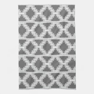 Ikat Aztec Pattern - Dark and light Grey / Grey Tea Towel