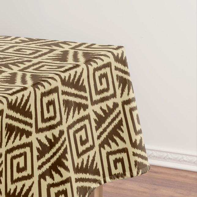 Ikat Aztec Pattern - Dark Brown and Tan Tablecloth (In Situ)