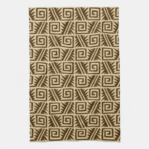 Ikat Aztec Pattern - Dark Brown and Tan Tea Towel
