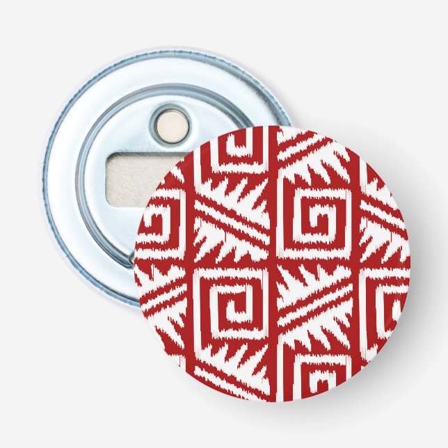 Ikat Aztec Pattern - Dark Red and White Bottle Opener (Front)