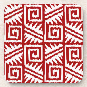 Ikat Aztec Pattern - Dark Red and White Coaster
