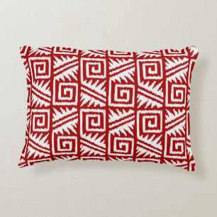 Ikat Aztec Pattern - Dark Red and White Decorative Cushion