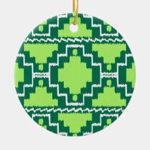 Ikat Aztec Pattern - Forest and Lime Green Ceramic Ornament