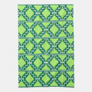 Ikat Aztec Pattern - Forest and Lime Green Tea Towel
