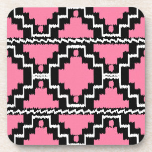 Ikat Aztec Pattern - Fuchsia Pink, Black and White Coaster