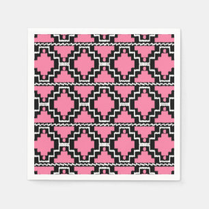 Ikat Aztec Pattern - Fuchsia Pink, Black and White Napkin