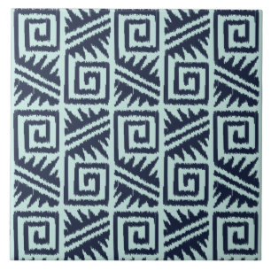 Ikat Aztec Pattern - Indigo and Light Blue Ceramic Tile