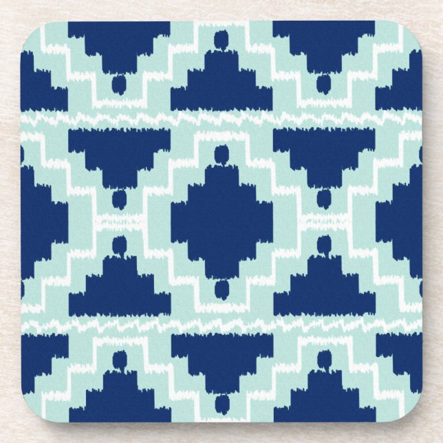 Ikat Aztec Pattern - Indigo and light blue Coaster (Front)