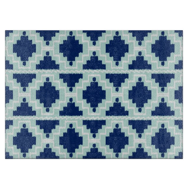 Ikat Aztec Pattern - Indigo and light blue Cutting Board (Front)