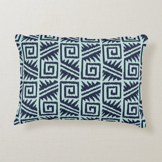 Ikat Aztec Pattern - Indigo and Light Blue Decorative Cushion (Back)