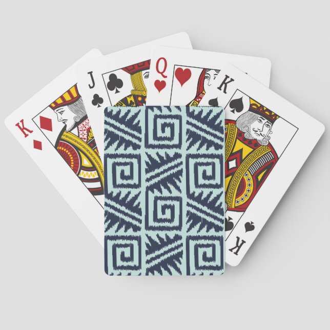 Ikat Aztec Pattern - Indigo and Light Blue Playing Cards (Back)