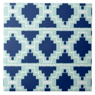 Ikat Aztec Pattern - Indigo and light blue Tile