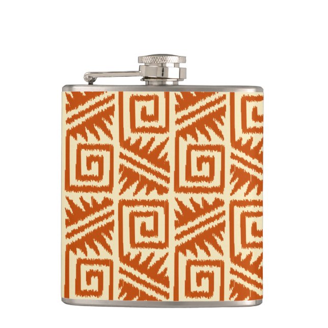 Ikat Aztec Pattern - Mandarin and Light Orange Hip Flask (Front)