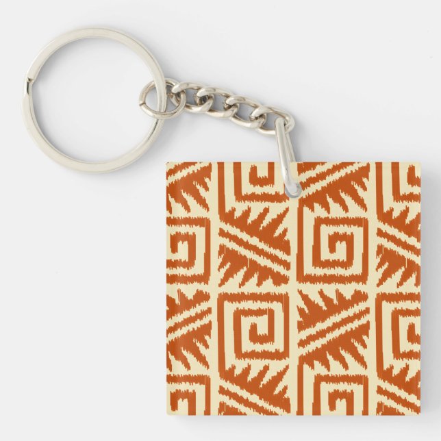 Ikat Aztec Pattern - Mandarin and Light Orange Key Ring (Front)
