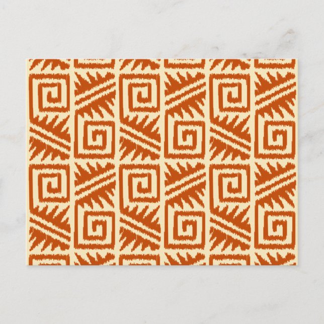 Ikat Aztec Pattern - Mandarin and Light Orange Postcard (Front)