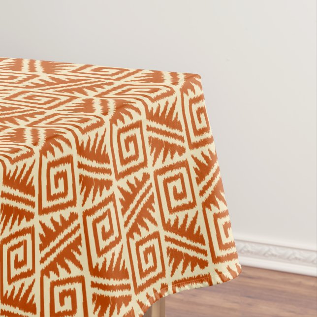 Ikat Aztec Pattern - Mandarin and Light Orange Tablecloth (In Situ)