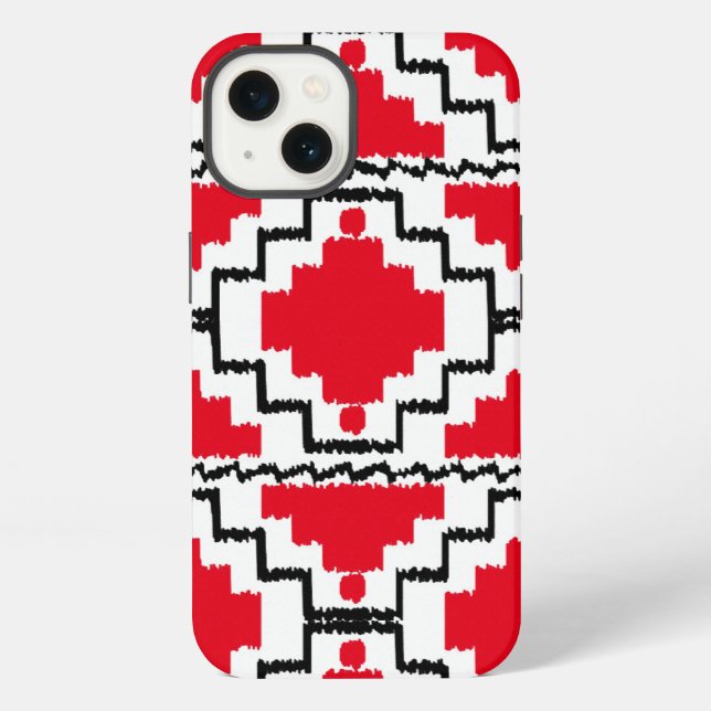 Ikat Aztec Pattern - Red, Black and White iPhone Case (Back)