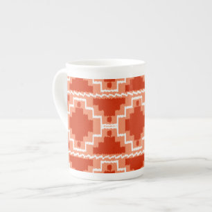 Ikat Aztec Pattern - Rust, Orange and white Bone China Mug