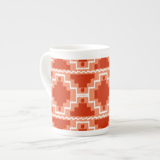 Ikat Aztec Pattern - Rust, Orange and white Bone China Mug (Front Left)