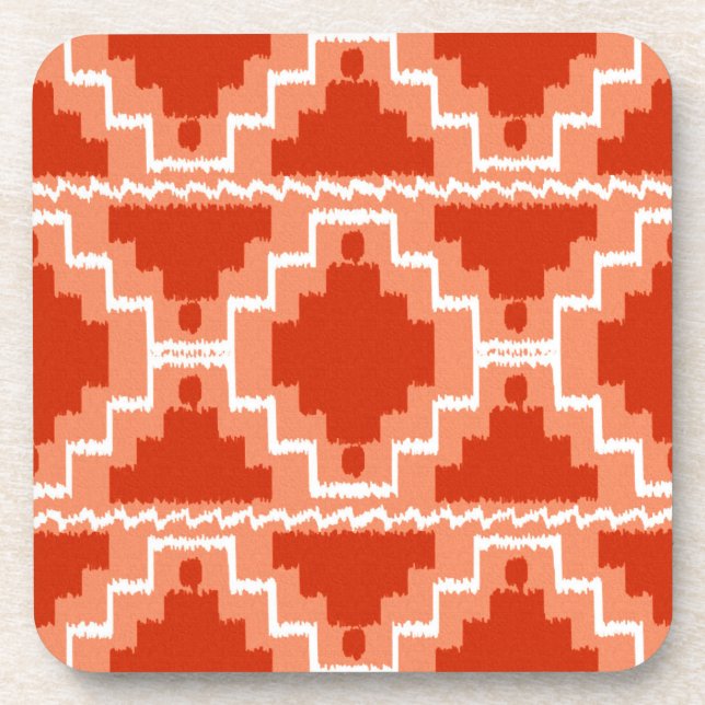 Ikat Aztec Pattern - Rust, Orange and white Coaster (Front)