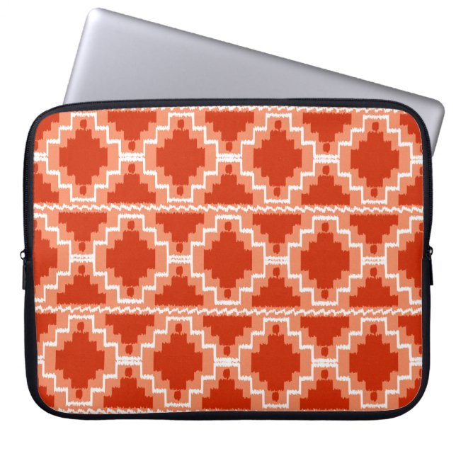 Ikat Aztec Pattern - Rust, Orange and white Laptop Sleeve (Front)