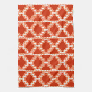 Ikat Aztec Pattern - Rust, Orange and white Tea Towel