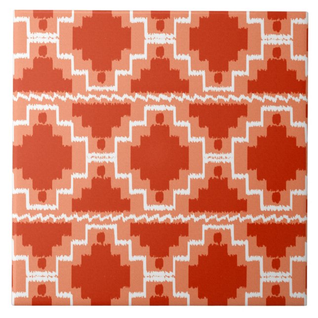 Ikat Aztec Pattern - Rust, Orange and white Tile (Front)