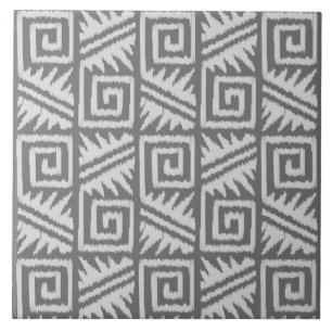 Ikat Aztec Pattern - Shades of Grey / Grey Ceramic Tile