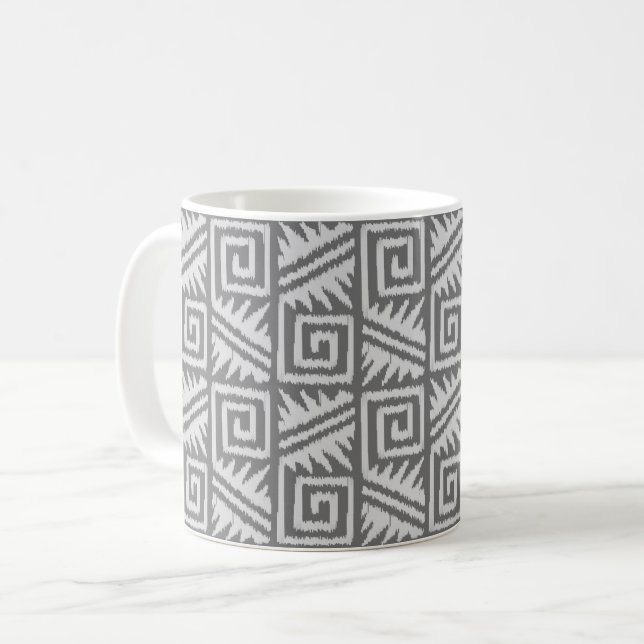Ikat Aztec Pattern - Shades of Grey / Grey Coffee Mug (Front Left)