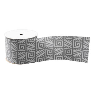Ikat Aztec Pattern - Shades of Grey / Grey Grosgrain Ribbon