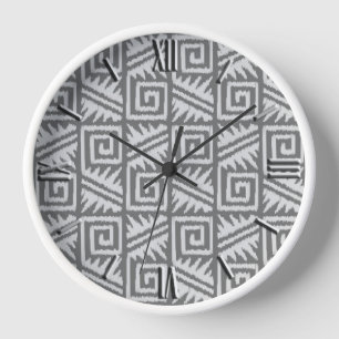 Ikat Aztec Pattern - Shades of Grey / Grey Wall Clock