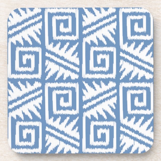 Ikat Aztec Pattern - Sky Blue and White Coaster (Front)