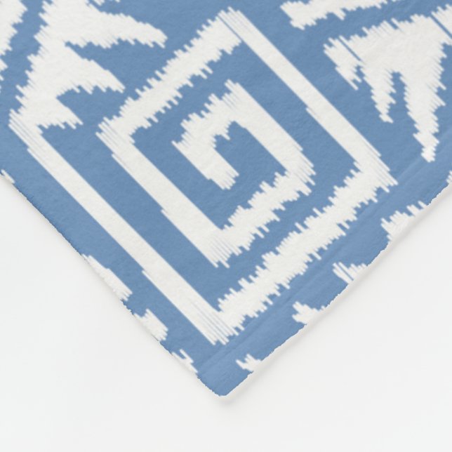 Ikat Aztec Pattern - Sky Blue and White Fleece Blanket (Corner)