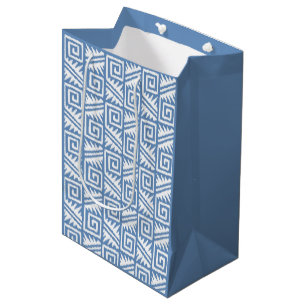 Ikat Aztec Pattern - Sky Blue and White Medium Gift Bag
