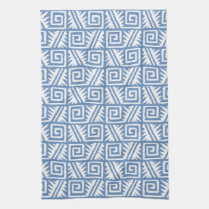 Ikat Aztec Pattern - Sky Blue and White Tea Towel