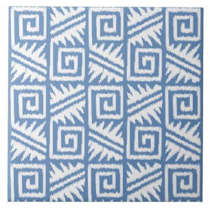 Ikat Aztec Pattern - Sky Blue and White Tile
