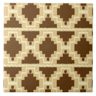 Ikat Aztec Pattern - Tan, brown and cream Tile
