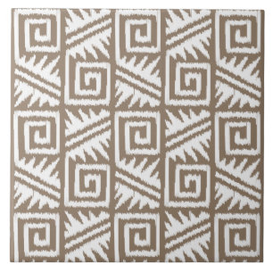 Ikat Aztec Pattern - Taupe Tan and Cream Ceramic Tile