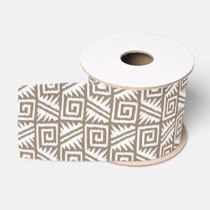 Ikat Aztec Pattern - Taupe Tan and Cream Grosgrain Ribbon