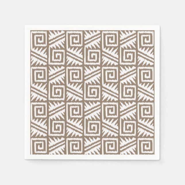 Ikat Aztec Pattern - Taupe Tan and Cream Napkin (Front)