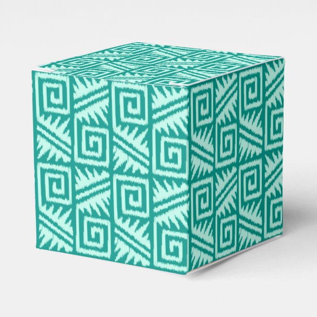 Ikat Aztec Pattern - Turquoise and Aqua Favour Box (Front Side)