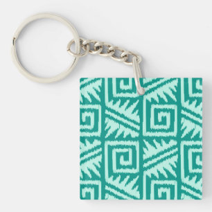 Ikat Aztec Pattern - Turquoise and Aqua Key Ring
