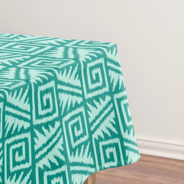 Ikat Aztec Pattern - Turquoise and Aqua Tablecloth (In Situ)