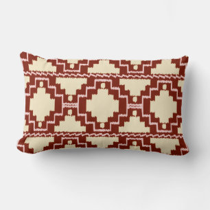 Ikat Aztec Tribal - Beige, Burgundy and Pink Lumbar Cushion