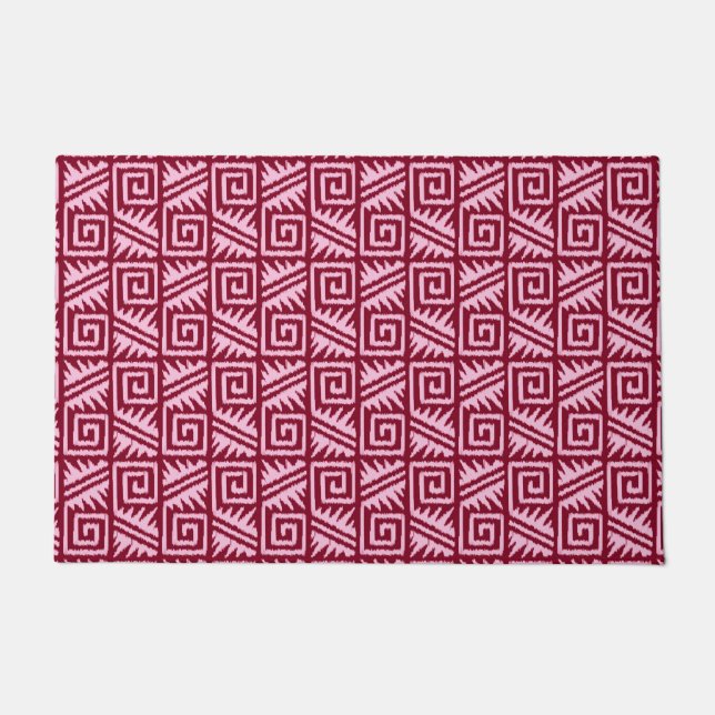 Ikat Aztec Tribal - Burgundy and Pink Doormat (Front)