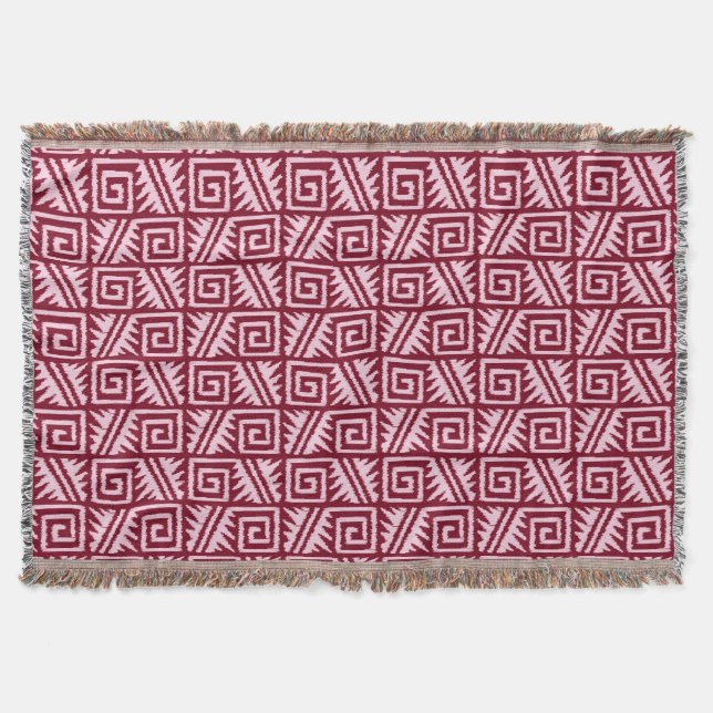 Ikat Aztec Tribal - Burgundy and Pink Throw Blanket (Front)