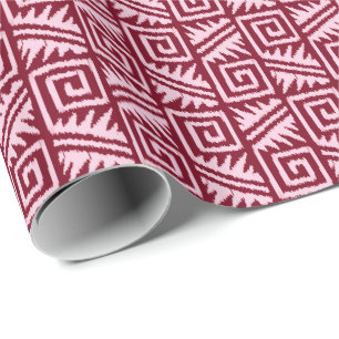 Ikat Aztec Tribal - Burgundy and Pink Wrapping Paper